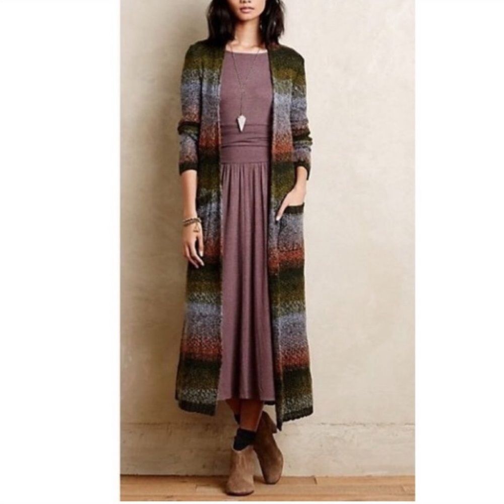 Striped Multicolor Long Cardigan with Mauve Dress